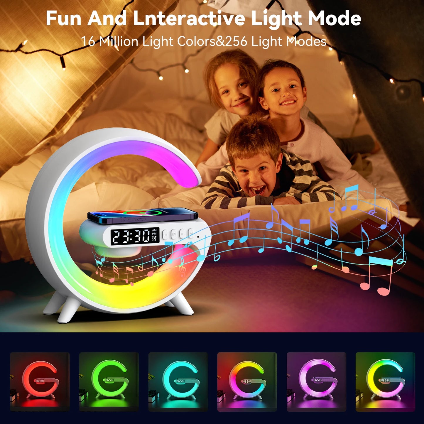 Multifunction Wireless Charger Pad Stand Speaker TF RGB Night Light 15W Fast Charging Station for Iphone Samsung Xiaomi Huawei