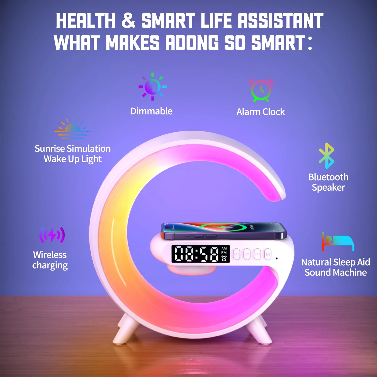 Multifunction Wireless Charger Pad Stand Speaker TF RGB Night Light 15W Fast Charging Station for Iphone Samsung Xiaomi Huawei