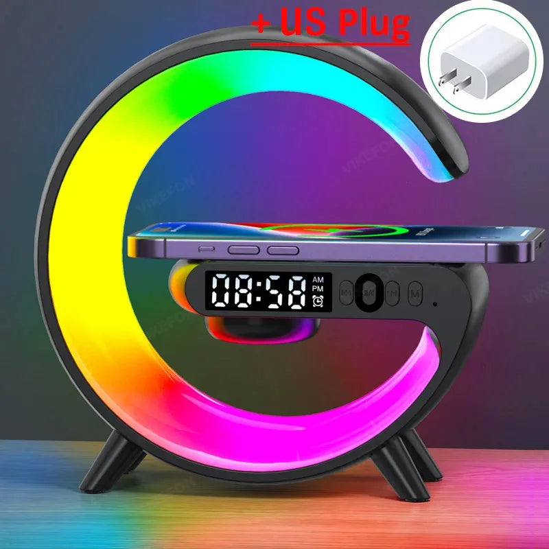 Multifunction Wireless Charger Pad Stand Speaker TF RGB Night Light 15W Fast Charging Station for Iphone Samsung Xiaomi Huawei